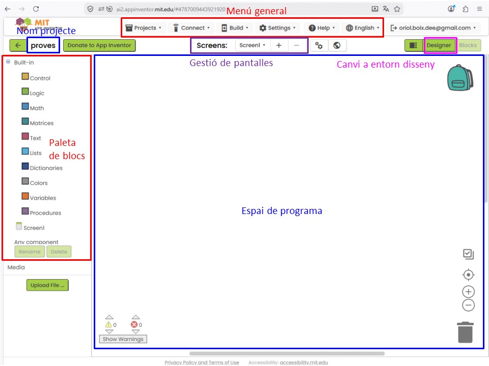 Pantalla de disposició d'elements